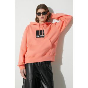 Mikina Karl Lagerfeld Jeans dámska, oranžová farba, s kapucňou, s potlačou