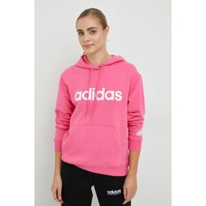 Bavlnená mikina adidas dámska, ružová farba, s kapucňou, s potlačou