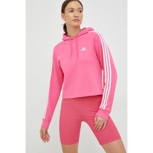 Bavlnená mikina adidas dámska, ružová farba, s kapucňou, s nášivkou