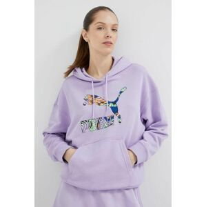 Mikina Puma dámska, fialová farba, s kapucňou, s potlačou