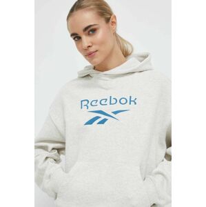 Bavlnená mikina Reebok Classic Archive Big Logo dámska, béžová farba, s kapucňou, s potlačou