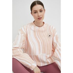 Bavlnená mikina adidas by Stella McCartney dámska, oranžová farba, vzorovaná