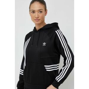 Mikina adidas Originals dámska, čierna farba, s kapucňou, vzorovaná