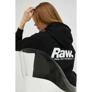 Bavlnená mikina G-Star Raw dámska, čierna farba, s kapucňou, jednofarebná