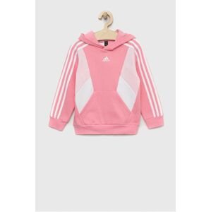 Detská mikina adidas LK CB FL HD ružová farba, s kapucňou, vzorovaná