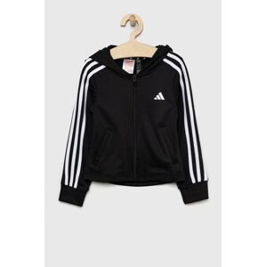 Detská mikina adidas čierna farba, s kapucňou, s nášivkou