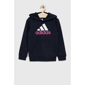 Detská mikina adidas U BL 2 HOODIE tmavomodrá farba, s kapucňou, s potlačou