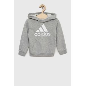 Detská mikina adidas LK BL FT šedá farba, s kapucňou, s potlačou