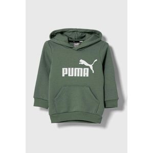 Detská mikina Puma ESS Big Logo Hoodie FL B zelená farba, s kapucňou, vzorovaná