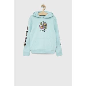 Detská bavlnená mikina Vans ELEVATED MINDS HOODIE BLUE GLOW s kapucňou, s potlačou