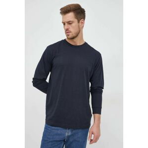 Bavlnené tričko s dlhým rukávom GAP tmavomodrá farba, jednofarebné
