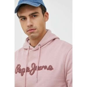 Bavlnená mikina Pepe Jeans ryan pánska, ružová farba, s kapucňou, s nášivkou