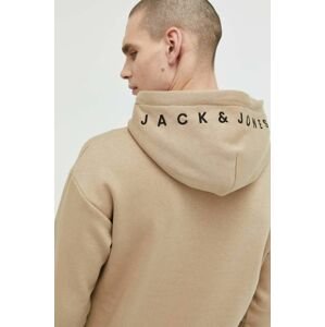 Mikina Jack & Jones JJESTAR pánska, béžová farba, s kapucňou, s nášivkou