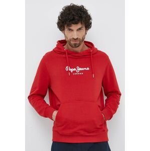 Bavlnená mikina Pepe Jeans Edward Hoodie pánska, červená farba, s kapucňou, s potlačou