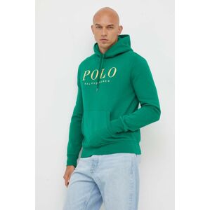 Mikina Polo Ralph Lauren pánska, zelená farba, s kapucňou, s nášivkou