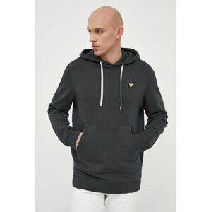 Bavlnená mikina Lyle & Scott pánska, čierna farba, s kapucňou, jednofarebná