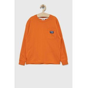 Detská bavlnená košeľa s dlhým rukávom Fila oranžová farba, s nášivkou