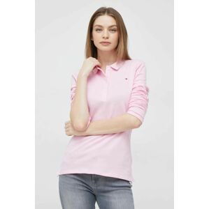 Tričko s dlhým rukávom Tommy Hilfiger dámsky, ružová farba, s golierom