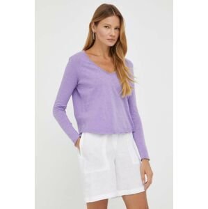 Bavlnené tričko s dlhým rukávom American Vintage fialová farba