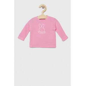 Detské bavlnené tričko s dlhým rukávom United Colors of Benetton ružová farba