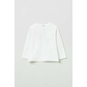 Detské bavlnené tričko s dlhým rukávom OVS biela farba, jednofarebný