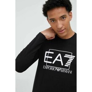 Tričko s dlhým rukávom EA7 Emporio Armani pánske, čierna farba, s potlačou