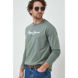 Bavlnené tričko s dlhým rukávom Pepe Jeans Eggo zelená farba, s potlačou