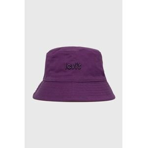 Obojstranný bavlnený klobúk Levi's fialová farba, bavlnený