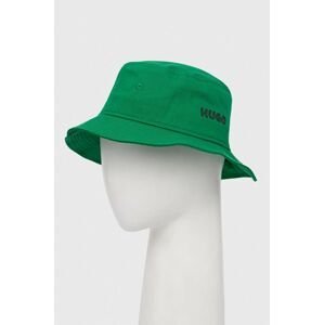Bavlnený klobúk HUGO zelená farba, bavlnený