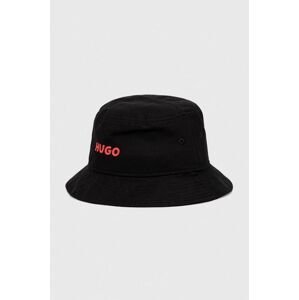Bavlnený klobúk HUGO čierna farba, bavlnený