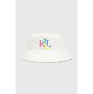 Obojstranný bavlnený klobúk Lauren Ralph Lauren biela farba, bavlnený