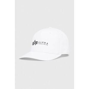 Bavlnená čiapka Alpha Industries biela farba, s potlačou