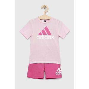 Detská bavlnená súprava adidas LK BL CO T ružová farba