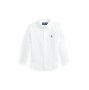 Detská ľanová košeľa Polo Ralph Lauren biela farba