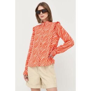 Košeľa Notes du Nord dámska, oranžová farba, voľný strih, so stojačikom