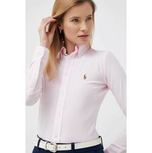 Bavlnená košeľa Polo Ralph Lauren dámska, ružová farba, regular, s klasickým golierom