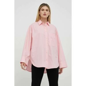Bavlnená košeľa By Malene Birger dámska, ružová farba, voľný strih, s klasickým golierom