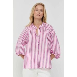 Tričko s prímesou hodvábu Marella ružová farba, voľný strih, so stojačikom