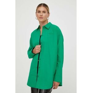 Bavlnená košeľa Résumé dámska, zelená farba, voľný strih, s klasickým golierom