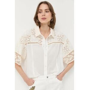 Bavlnená košeľa Twinset dámska, biela farba, voľný strih, s klasickým golierom