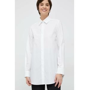 Bavlnená košeľa Emporio Armani Dámska, biela farba, voľný strih, s klasickým golierom