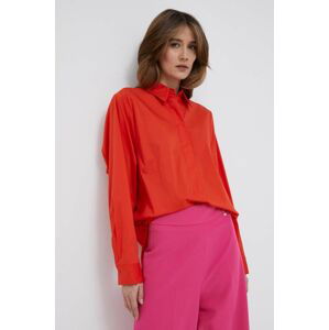 Košeľa United Colors of Benetton dámska, červená farba, voľný strih, s klasickým golierom