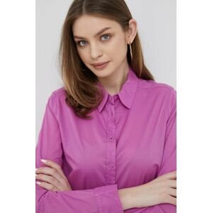 Bavlnená košeľa United Colors of Benetton dámska, fialová farba, regular, s klasickým golierom