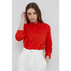 Bavlnená košeľa United Colors of Benetton dámska, červená farba, regular, s klasickým golierom