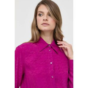Tričko s prímesou hodvábu Pinko fialová farba, regular, s klasickým golierom