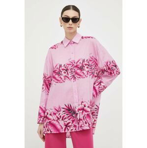 Bavlnená košeľa Pinko dámska, ružová farba, voľný strih, s klasickým golierom