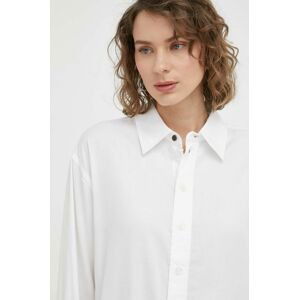Košeľa G-Star Raw dámska, biela farba, voľný strih, s klasickým golierom