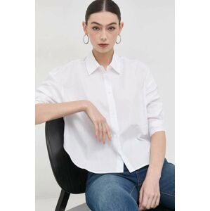 Bavlnená košeľa Armani Exchange dámska, biela farba, voľný strih, s klasickým golierom