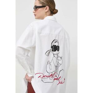 Bavlnená košeľa Karl Lagerfeld x Disney dámska, biela farba, voľný strih, s klasickým golierom