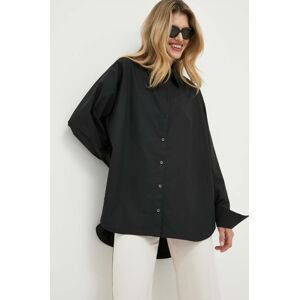 Bavlnená košeľa Patrizia Pepe dámska, čierna farba, voľný strih, s klasickým golierom